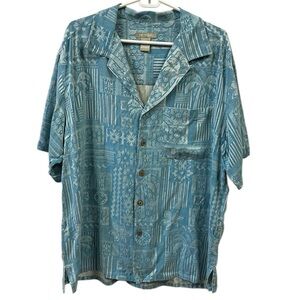 Silk FieldGear Tropical Hawaiian Print Button Down Short Sleeve Picket Shirt L